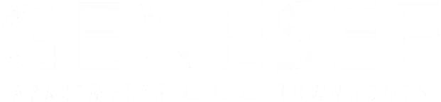 GENESEE APARTMENTS TOWN HOMES logo in white text on a black background.